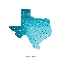 Fototapeta premium Vector isolated geometric illustration with icy blue area of USA - State of Texas map. Pixel art style for NFT template. Simple colorful logo with gradient texture