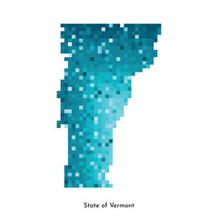 Vector isolated geometric illustration with icy blue area of USA - State of Vermont map. Pixel art style for NFT template. Simple colorful logo with gradient texture
