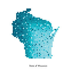 Vector isolated geometric illustration with icy blue area of USA - State of Wisconsin map. Pixel art style for NFT template. Simple colorful logo with gradient texture