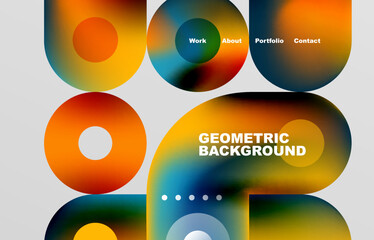 Circles and round shapes landing page abstract geometric background. Web page for website or mobile app wallpaper