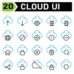 Fototapeta premium cloud user interface icon set include upload, cloud, user interface, computing, internet of thing, download, setting, gear, sign in, door, sign out, life buoy, help, block, add, plus, warning, sign