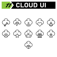 cloud user interface icon set include repair, tools, cloud, user interface, computing, internet of thing, umbrella, protect, signal, connection, favorite, hearth, love, rocket, user, account, profile