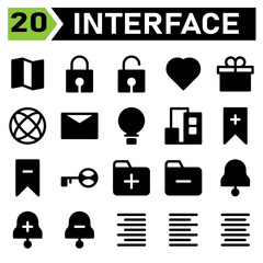 User interface icon set include map, location, guide, direction, user interface, lock, protect, security, padlock, unlock, love, hearth, favorite, wedding, gift, present, box, birthday