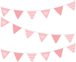 Cute pink triangle party bunting. Baby and kids party decoration. Flat design illustration.	