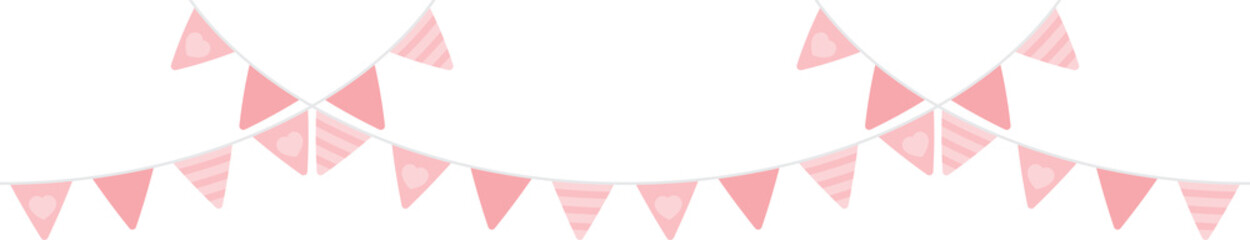 Cute pink triangle party bunting. Baby and kids party decoration. Flat design illustration.	