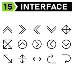 Web interface icon set include direction, arrows, angle, double, up, right, left, down, move, full screen, arrow, circle, corner, split, vertical, horizontal, back