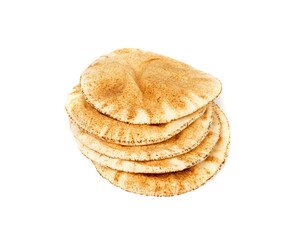Wheaten Pita Flat Bread Stack Isolated, Flatbread, Chapati, Naan, Tortilla on White Background