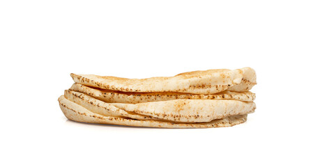 Wheaten Pita Flat Bread Stack Isolated, Flatbread, Chapati, Naan, Tortilla on White Background