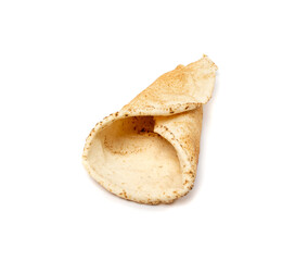Rolled Pita Flat Bread Isolated, Flatbread, Chapati, Naan, Tortilla on White Background