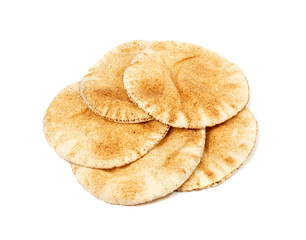 Wheaten Pita Flat Bread Stack Isolated, Flatbread, Chapati, Naan, Tortilla on White Background