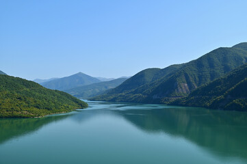 Obraz premium Nature Scenery of Zhinvali Reservoir, Famous Dam in Georgia