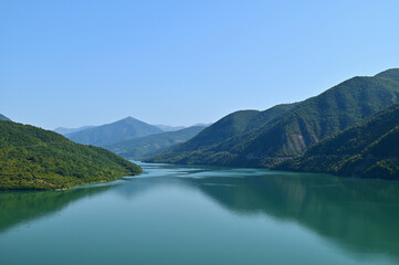 Fototapeta na wymiar Nature Scenery of Zhinvali Reservoir, Famous Dam in Georgia