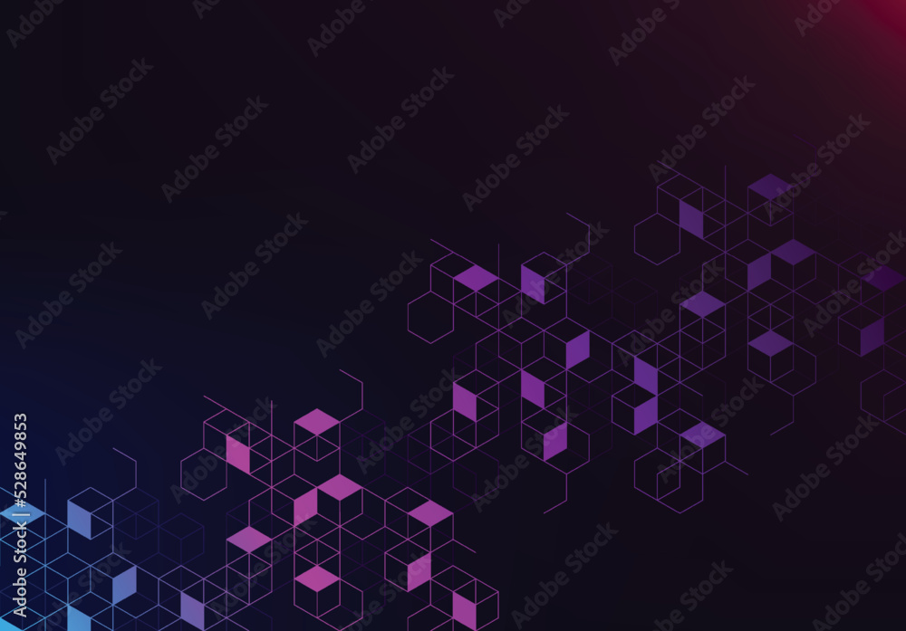 Poster blockchain concept banner with abstract geometric polygonal with connecting dots and lines. science 