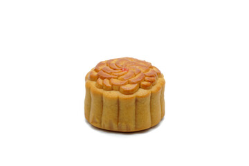 Moon cake isolated on white background. Mooncake for Mid Autumn Festival. Traditional Chinese pastry Moon cake for Chinese Moon festival. 