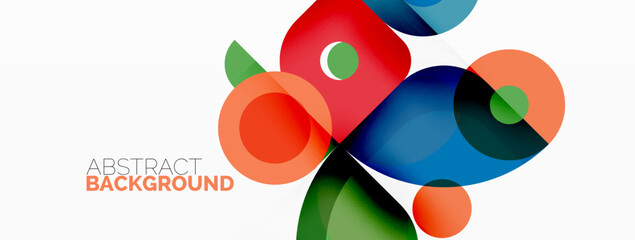Colorful round shapes, circles and triangles background. Minimal geometric template for wallpaper, banner, presentation