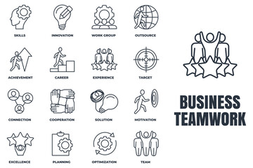 Set of Business teamwork icon logo vector illustration. cooperation, skills, optimization, experience, target, achievement, career and more pack symbol template for graphic and web design collection