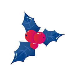 Cartoon red holly leaf christmas berry isolated. Vector holiday cartoon illustration. New year vector illustration.