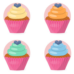 Yummy Sweet Desserts, Vector Illustration muffins set Isolated On White Background