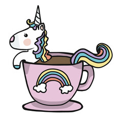 Unicorn coffee cup cartoon illustration	