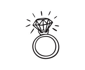 Diamond ring doodle outline sketch. A symbol of a wedding and a proposal to get married © Yanka