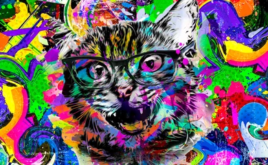 Foto op Aluminium abstract colorful cat muzzle illustration, graphic design concept © reznik_val