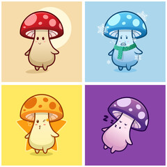 Cute mushroom illustration set