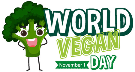 World Vegan Day With Broccoli Cartoon Character