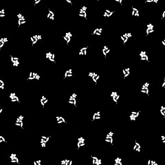Simple vintage pattern. small white flowers and leaves. black  background. Fashionable print for textiles and wallpaper.