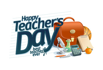 Happy teacher's day card, best teacher ever poster