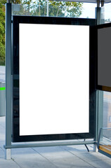 Outdoor advertising billboard at the bus stop.