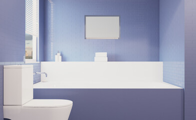 Fototapeta na wymiar Scandinavian bathroom, classic vintage interior design. 3D rendering.. Mockup. Empty paintings