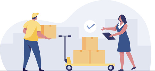 Storehouse workers keeping records boxes.