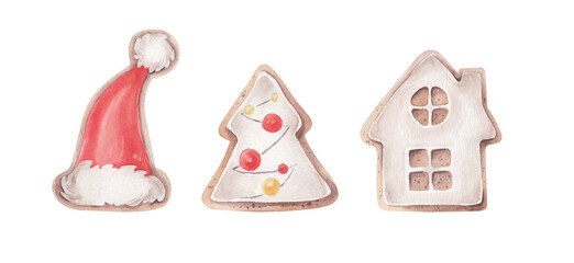 Watercolor cookies. Watercolor Christmas gingerbread.