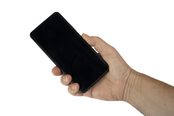 a mobile phone in the hand of a man on a transparent background
