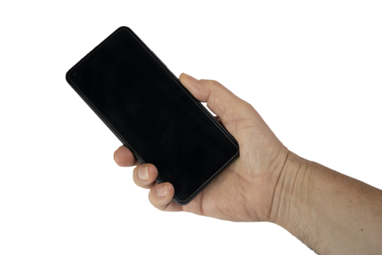 a mobile phone in the hand of a man on a transparent background
