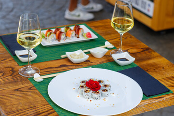 epicure, isolated, snack, tradition, vegetable, sushi, food, fish, seafood, meal, chopstick, dinner, rice, salmon, sashimi, horizontal, japanese, photography, lunch, freshness, color image, japanese f