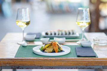 epicure, isolated, snack, tradition, vegetable, sushi, food, fish, seafood, meal, chopstick, dinner, rice, salmon, sashimi, horizontal, japanese, photography, lunch, freshness, color image, japanese f
