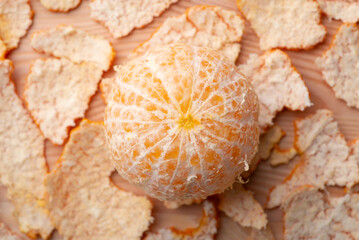 Top-down view of peeled tangerine