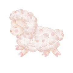 Simple children's watercolor illustrations of an animal lamb on a white background