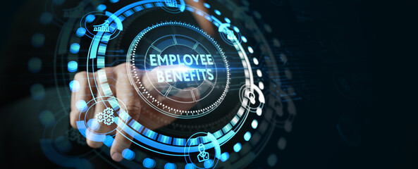 Business, Technology, Internet and network concept. Shows the inscription: EMPLOYEE BENEFITS. - obrazy, fototapety, plakaty
