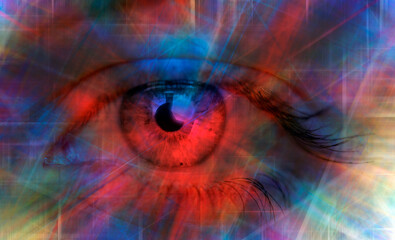 Close-up of a beautiful girl eye with colorful background
