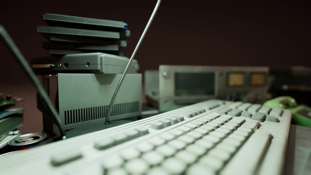 Old computers from the 80s in an abandoned computing center