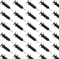 Syringe with needle and vial seamless pattern on white background. Concept of vaccination,injection.