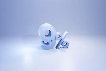 9 percent of modern light blue 3d rendering, sale offer 3d concept