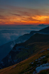 Fototapeta na wymiar Sunset from Rifugio dal Piaz, Alta Via 2, Dolomites, Italy