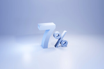 7 percent of modern light blue 3d rendering, sale offer 3d concept