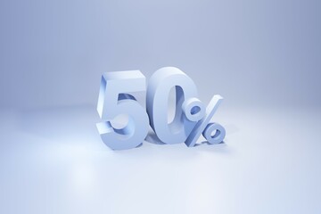 50 percent of modern light blue 3d rendering, sale offer 3d concept