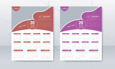 Company annual wall calendar design template page new year 2023
