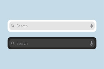 Dark and white theme search bar. Mobile phone search bar entry set. Vector isolated mockup for cell phone.