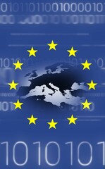 European union flag with binary codes
